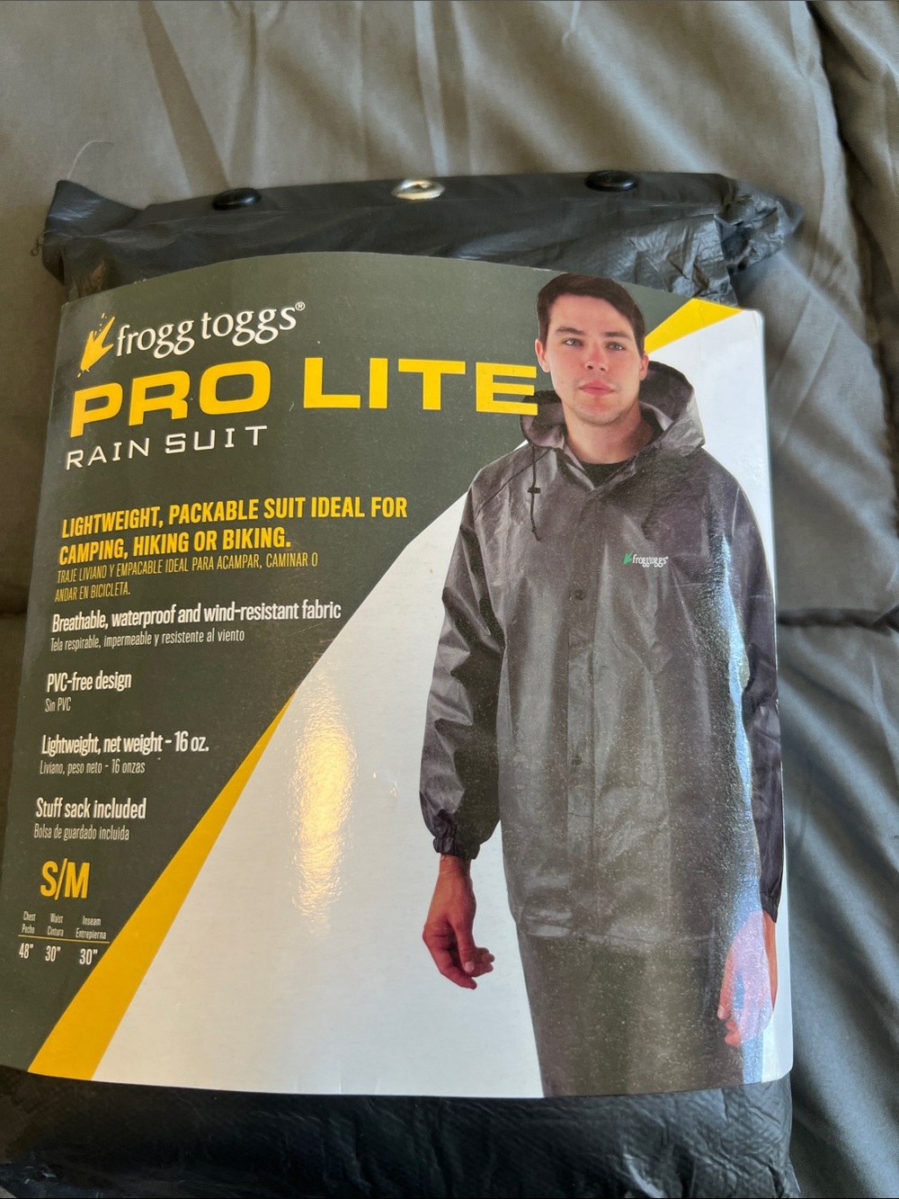 Pro Lite Men’s S/M Dark Gray Rain Jacket and Pants Suit Packable Waterproof.